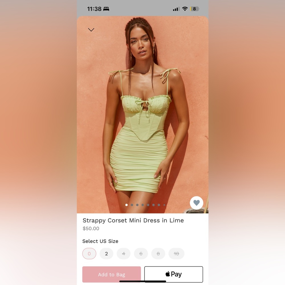 NWT Oh Polly Strappy Corset Mini Dress in Lime Size US 0